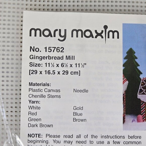 Mary Maxim #15762 "Gingerbread Mill" Plastic Canvas Kit Supplies Instructions - Picture 3 of 6